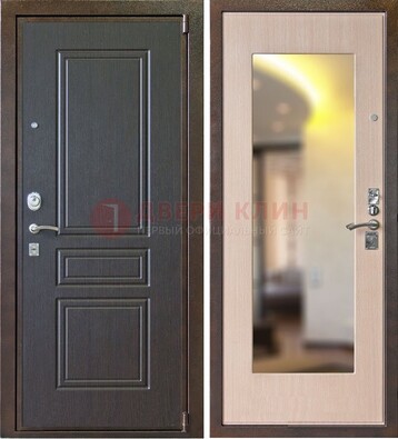 Коричневая стальная дверь с зеркалом МДФ внутри ДЗ-27 в Дубне