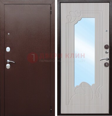 Коричневая металлическая дверь с зеркалом МДФ внутри ДЗ-33 в Дубне