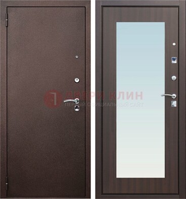 Коричневая входная дверь с зеркалом МДФ внутри ДЗ-40 в Дубне
