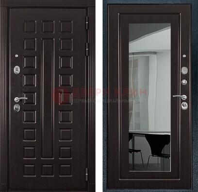Темная металлическая дверь с зеркалом МДФ внутри ДЗ-4 в Дубне