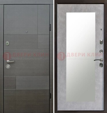 Серая входная дверь с МДФ панелью и зеркалом внутри ДЗ-51 в Дубне