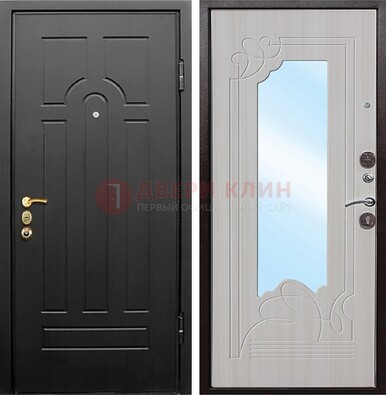 Темная входная дверь с МДФ Беленый дуб и зеркалом ДЗ-58 в Дубне