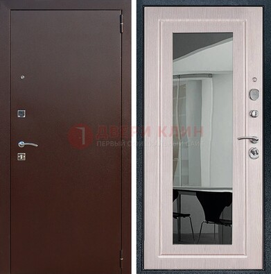 Входная дверь с порошковым напылением Медный антик/Белый дуб с зеркалом ДЗ-63 в Дубне
