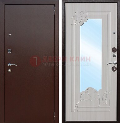 Стальная дверь с порошковым покрытием с резной МДФ и зеркалом ДЗ-66 в Дубне