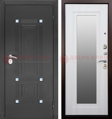 Стальная белая уличная дверь с МДФ Венге и зеркалом ДЗ-76 в Дубне