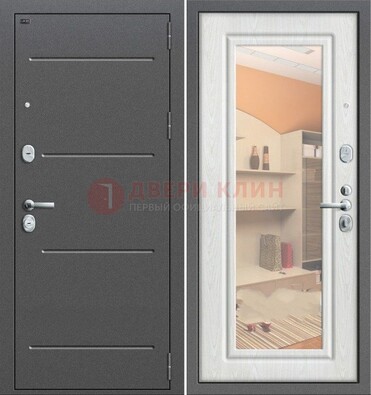 Серая металлическая дверь с зеркалом ДЗ-7 в Дубне