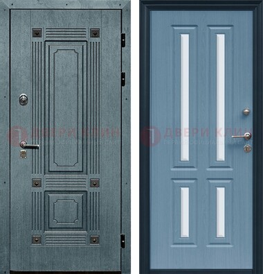 Голубая филенчатая дверь с МДФ и зеркальными вставками внутри ДЗ-80 в Дубне