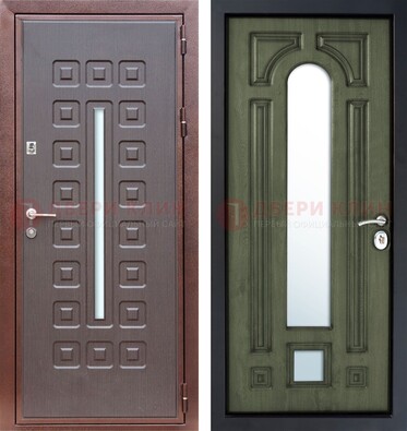 Металлическая серая дверь с порошковым покрытием и МДФ Венге с зеркалом ДЗ-84 в Дубне