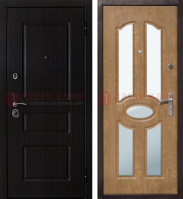 Входная темная дверь МДФ с узором и зеркалом ДЗ-89 в Дубне