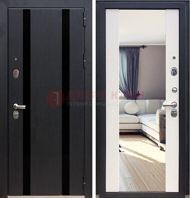 Черная входная дверь с зеркалом МДФ внутри ДЗ-9 в Дубне