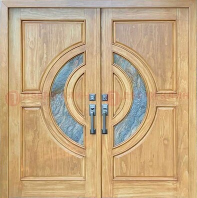 Двухстворчатая металлическая дверь с витражом ВЖ-11 в Дубне