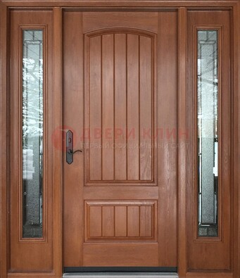 Стальная дверь с массивом дуба и витражом для дома ВЖ-17 в Дубне