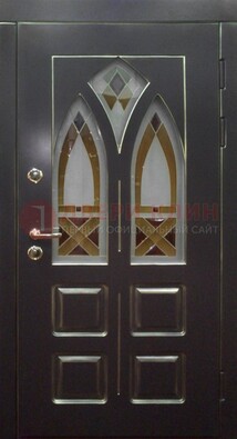 Чёрная железная дверь с МДФ и витражом ВЖ-27 в Дубне